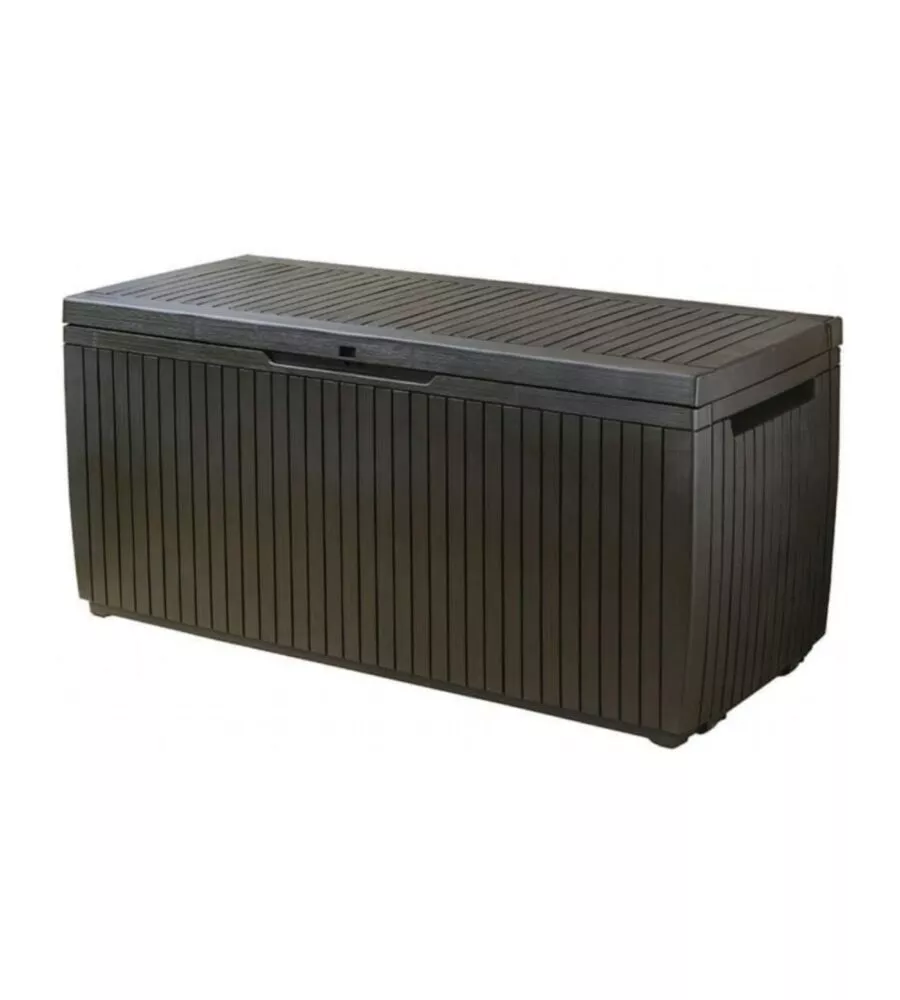 Baule da esterno keter "springwood" in resina marrone effetto legno 305 lt 123x54x57 cm