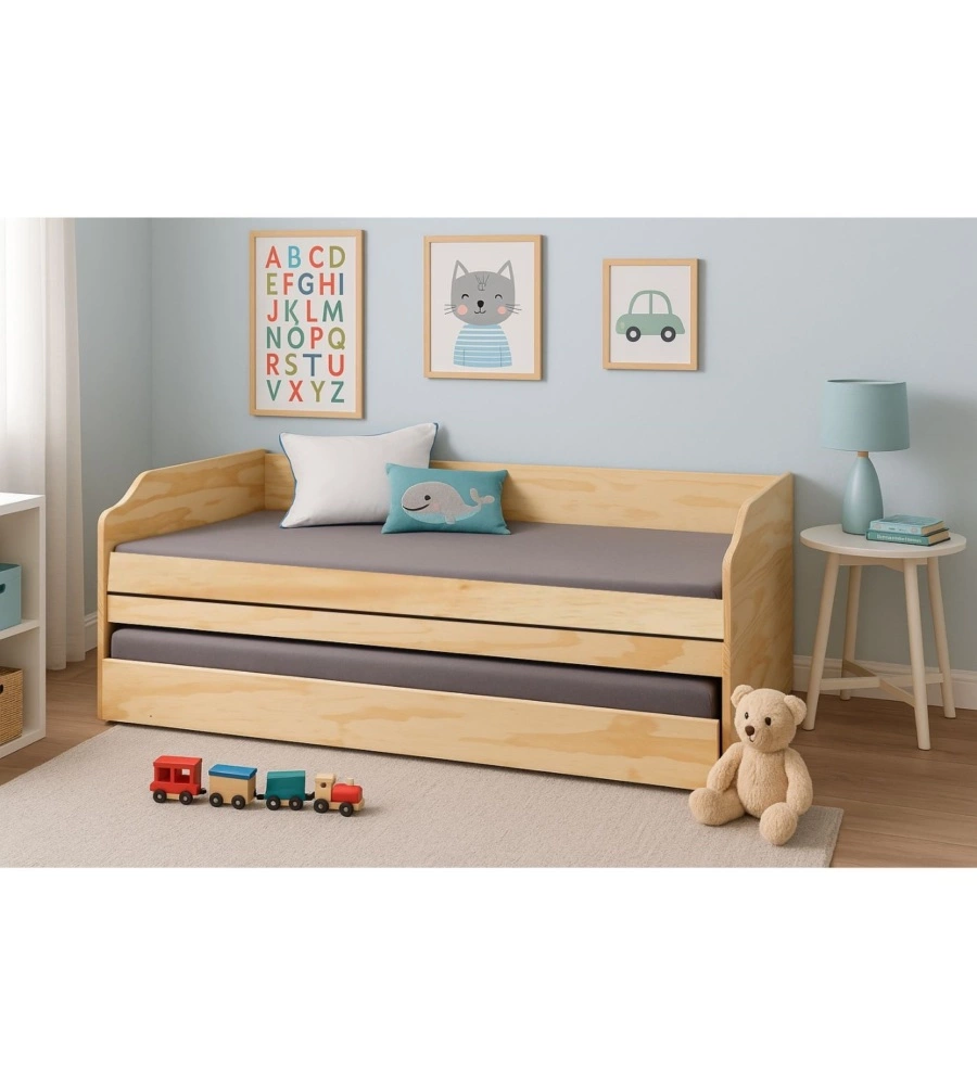 Letto singolo 3 in 1 in pino massello 90x200 cm