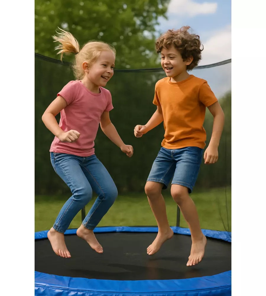 Tappeto elastico da giardino per bambini eurogarden in acciaio e pvc con rete e scaletta 244 cm