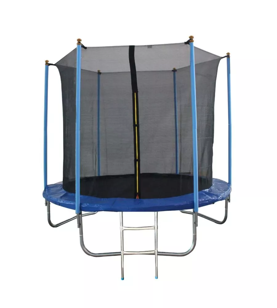 Tappeto elastico da giardino per bambini eurogarden in acciaio e pvc con rete e scaletta 244 cm