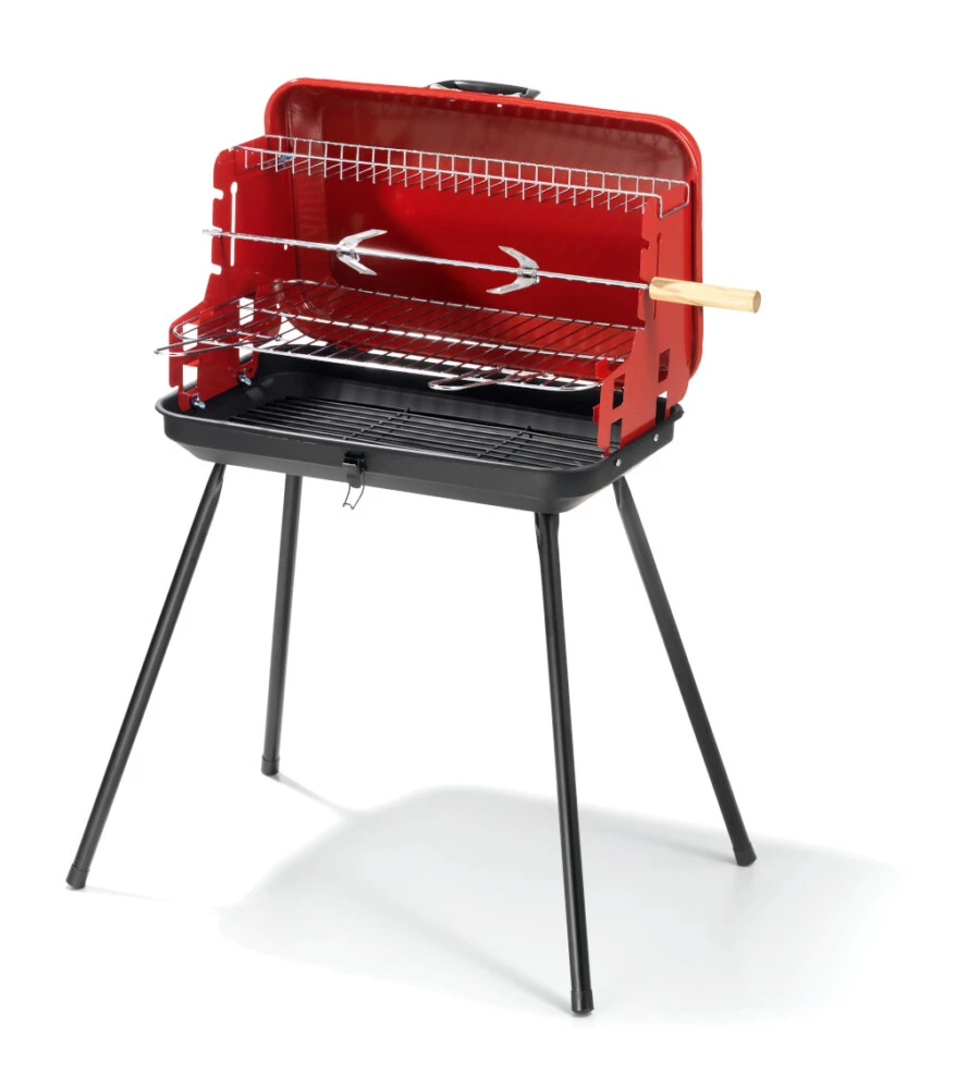Barbecue a carbone a valigetta con coperchio ompagrill con griglia 28x46,5 cm