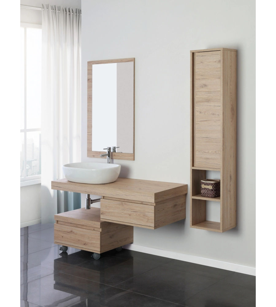 Mobile bagno sospeso "shelf" rovere con cassetti, 120x50x8 cm