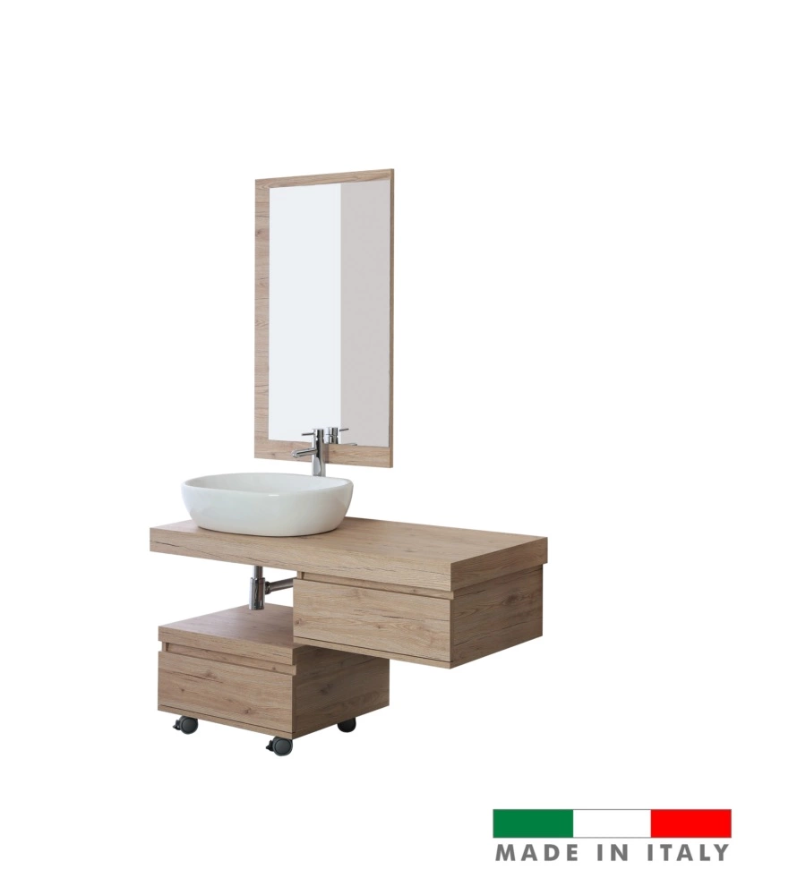 Mobile bagno sospeso "shelf" rovere con cassetti, 120x50x8 cm