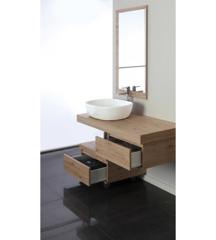 Mobile bagno sospeso "shelf" rovere con cassetti, 120x50x8 cm