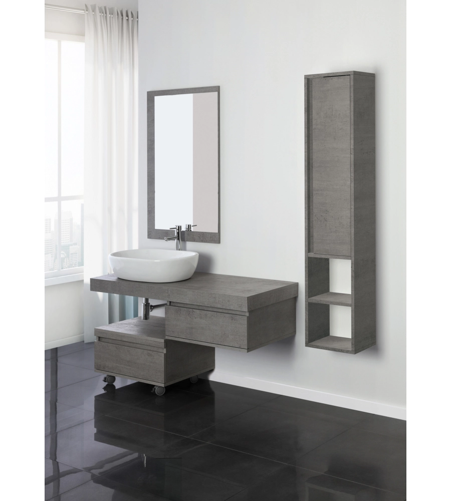 Mobile bagno sospeso "shelf"cemento con cassetti, 120x50x8 cm