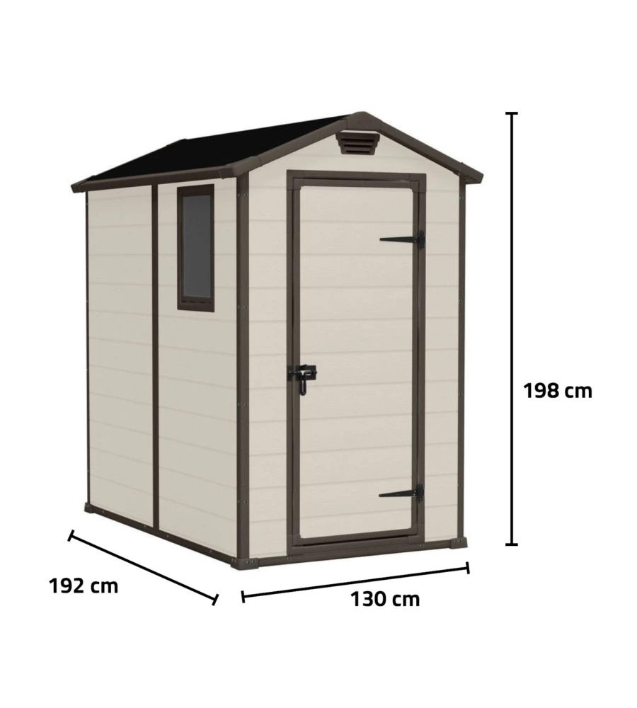Casetta da giardino keter 'manor 4x6' in resina colore beige con porta battente singola 130x192x198 cm