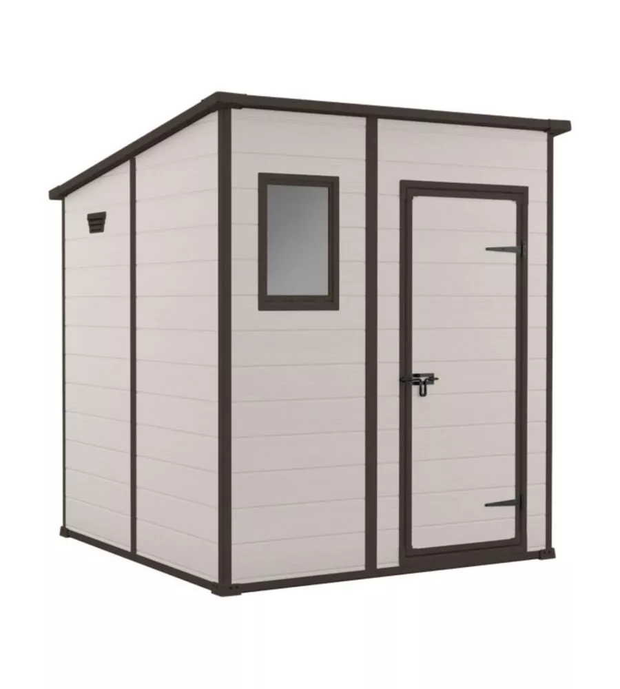 Casetta da giardino keter "manor pent 6x6" in resina colore beige con porta battente singola 183,5x185x200 cm