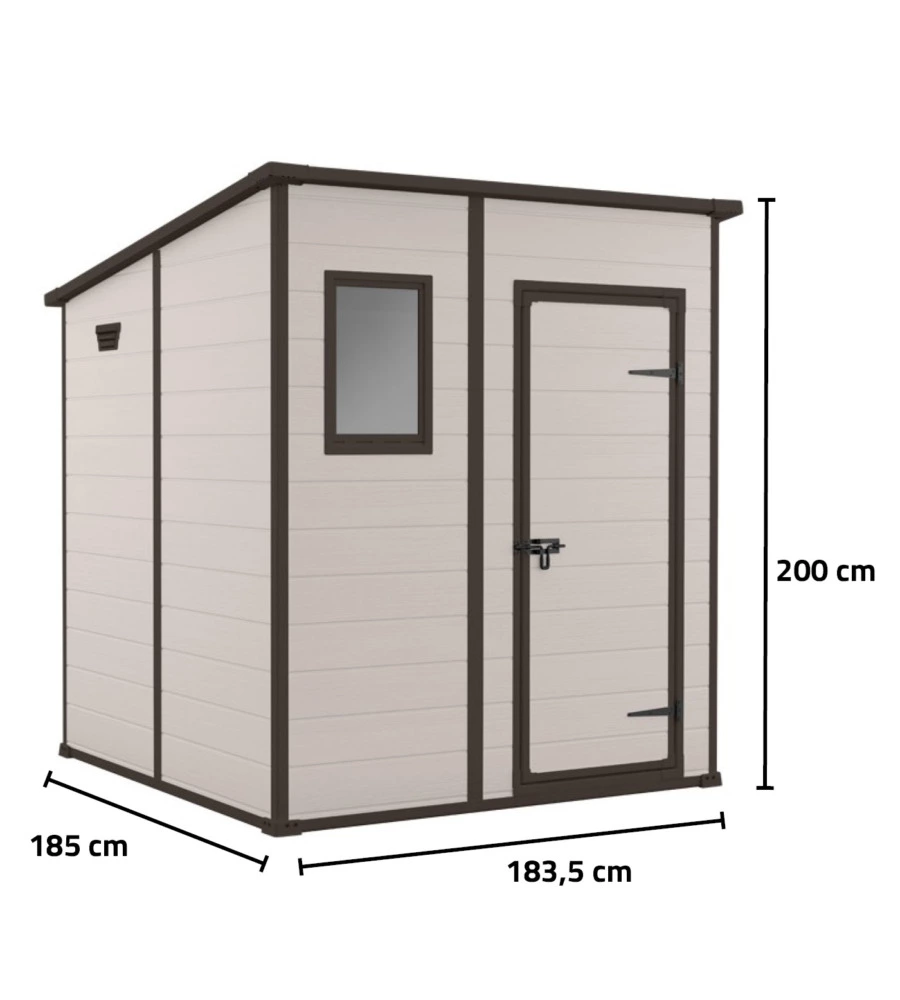 Casetta da giardino keter 'manor pent 6x6' in resina colore beige con porta battente singola 183,5x185x200 cm