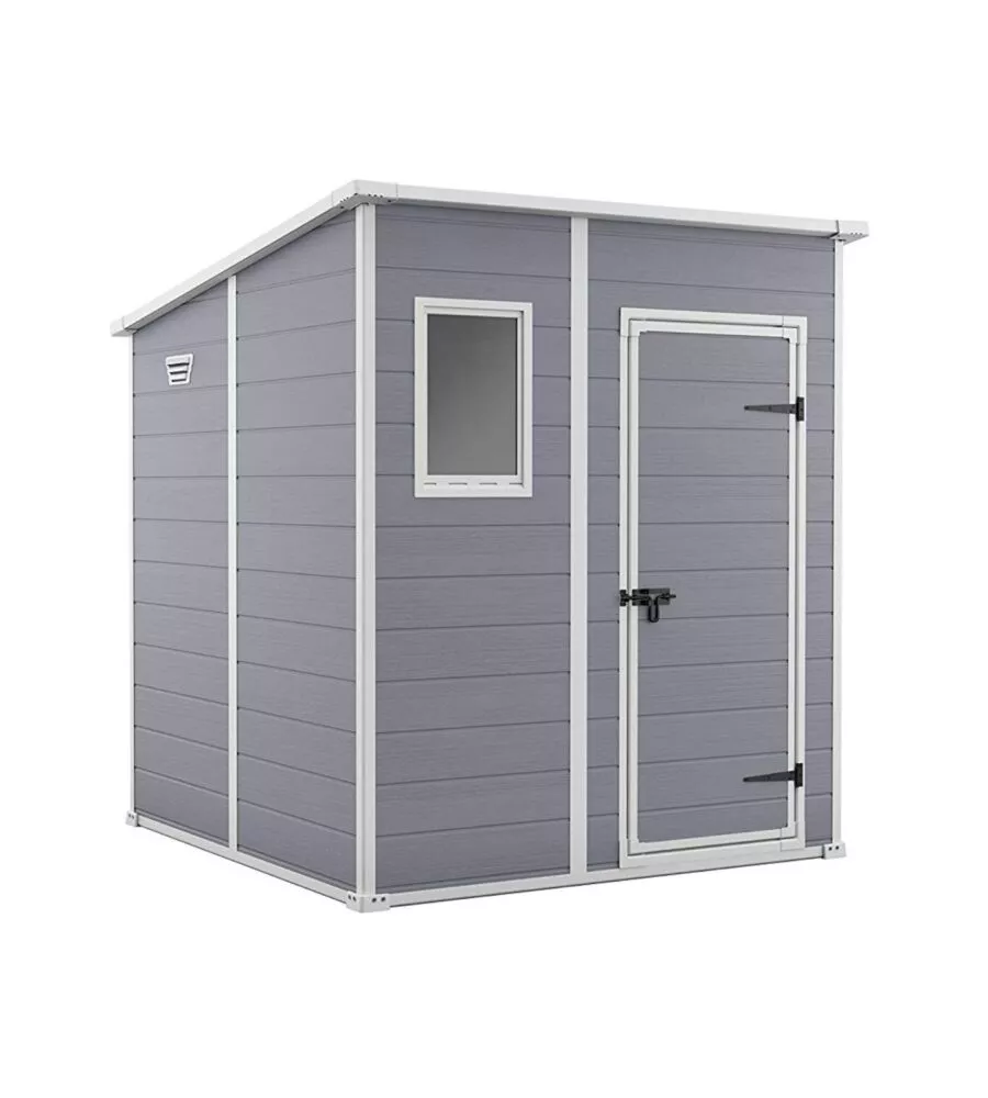 Casetta da giardino keter "manor pent 6x6" in resina colore grigio con porta battente singola 183,5x185x200 cm