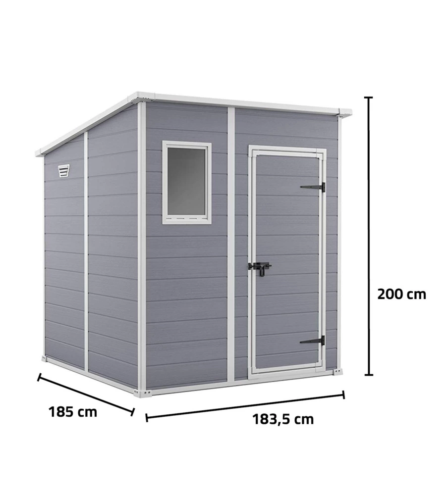 Casetta da giardino keter 'manor pent 6x6' in resina colore grigio con porta battente singola 183,5x185x200 cm