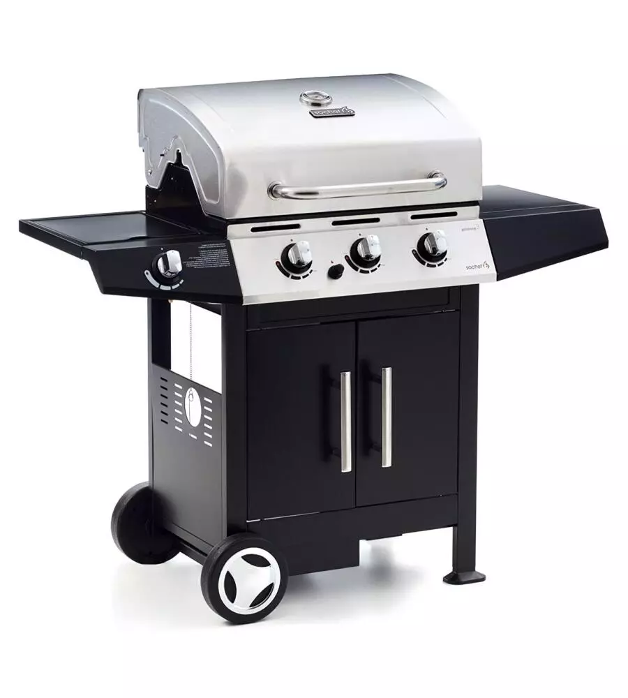 Barbecue a gas sochef "golosone 3" con cottura a pietra lavica o australiana 3 bruciatori - cod. g45129