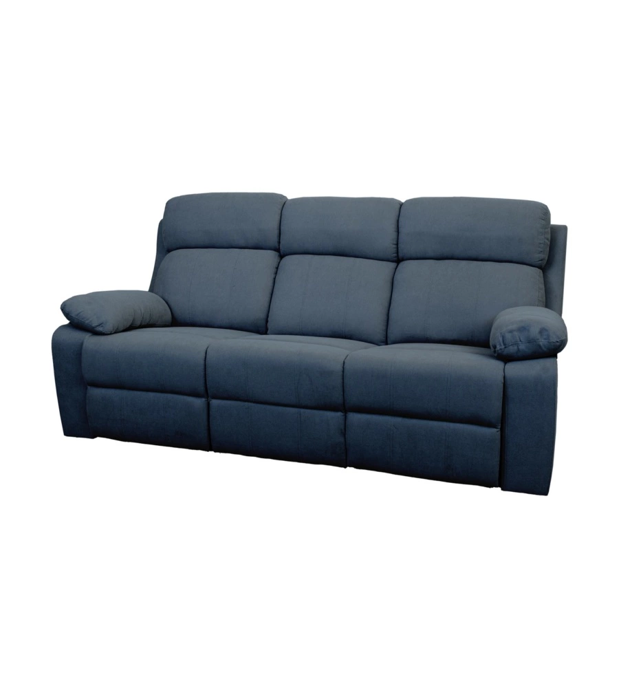 Divano 3 posti bellahome "annika" con recliner manuale in tessuto blu, 198x93x101 cm