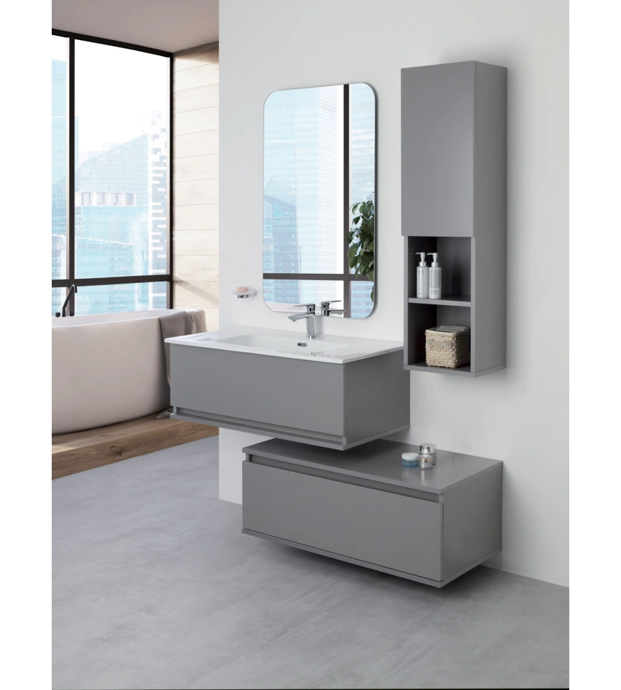 Mobile bagno sospeso "pastello" grigio con cassetti, 90x47x35 cm