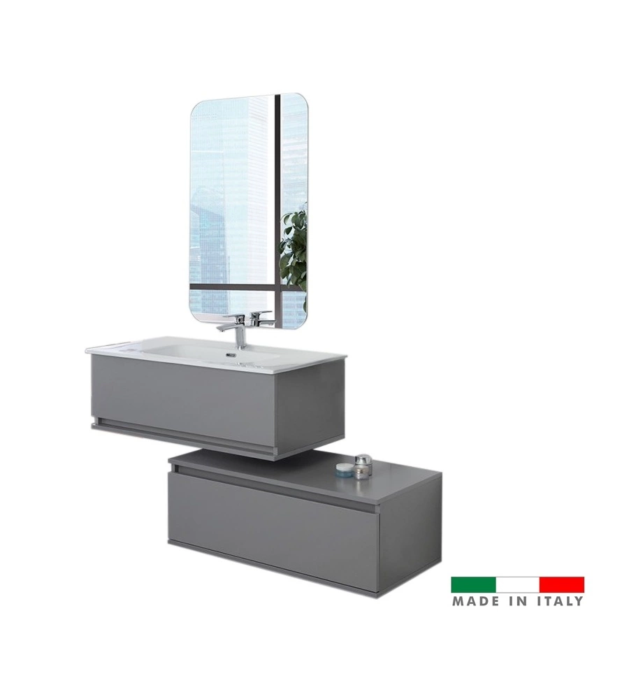 Mobile bagno sospeso "pastello" grigio con cassetti, 90x47x35 cm