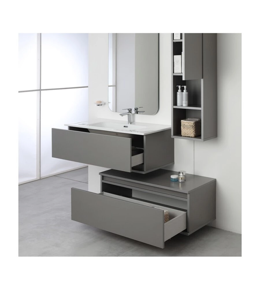 Mobile bagno sospeso "pastello" grigio con cassetti, 90x47x35 cm