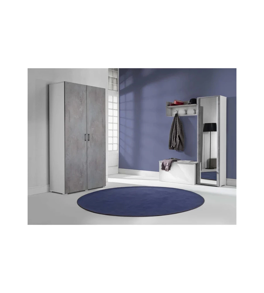 Armadio 2 ante bianco e cemento 90x45x195 cm