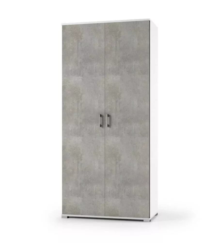 Armadio 2 ante bianco e cemento 90x45x195 cm