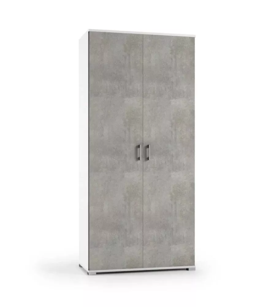 Armadio 2 ante bianco e cemento 90x45x195 cm