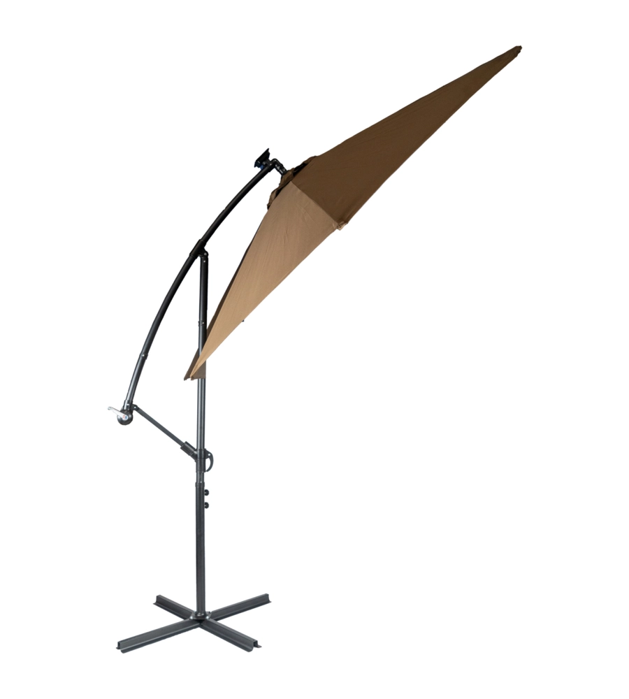 Ombrellone da giardino rotondo con braccio laterale eurogarden con illuminazione led in poliestere taupe 3x3 m