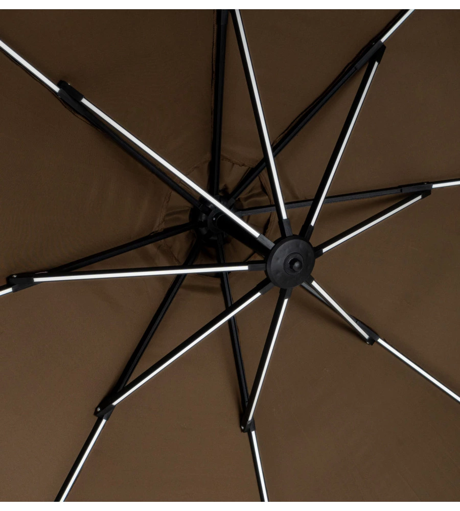 Ombrellone da giardino rotondo con braccio laterale eurogarden con illuminazione led in poliestere taupe 3x3 m