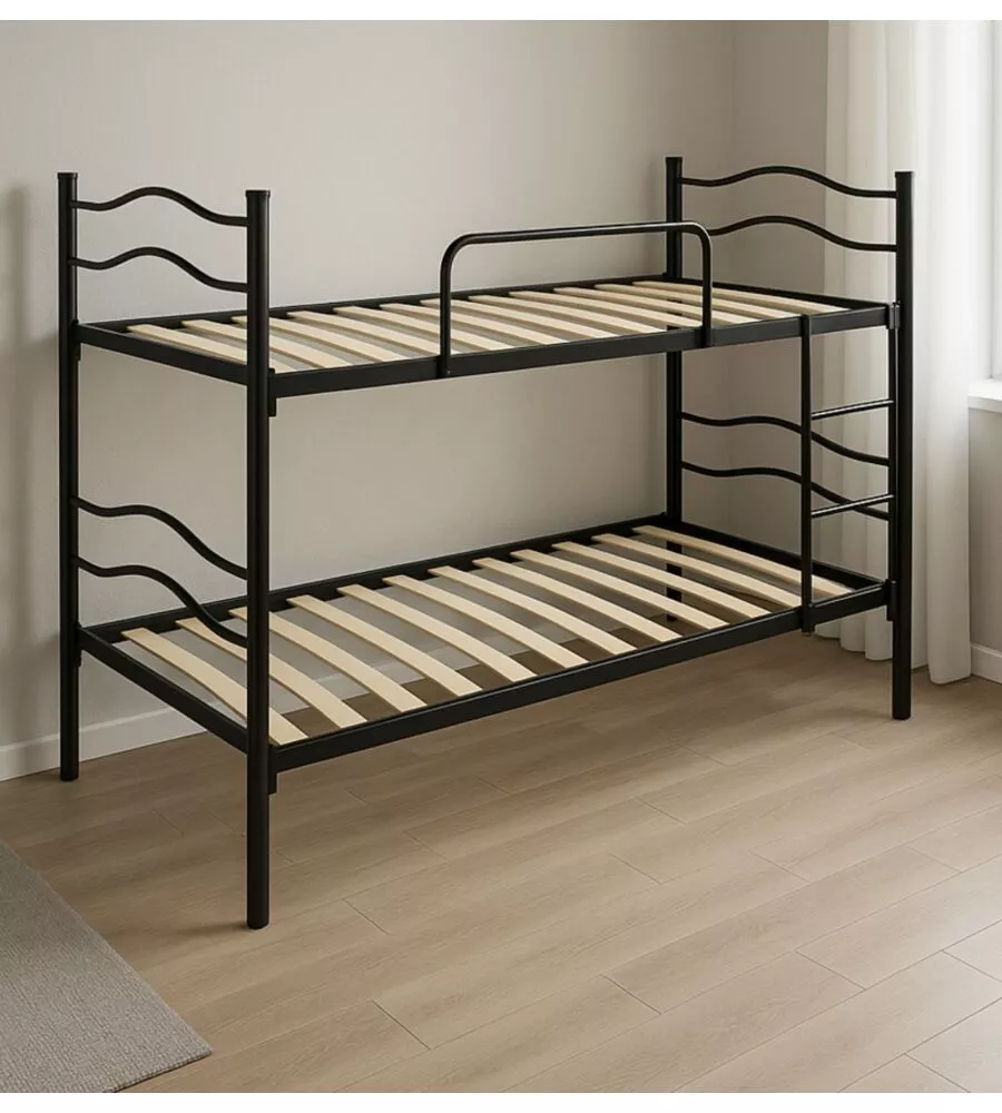 Letto a castello con rete a doghe 2 cuscini e 2 materassi 203x145,5x83 cm
