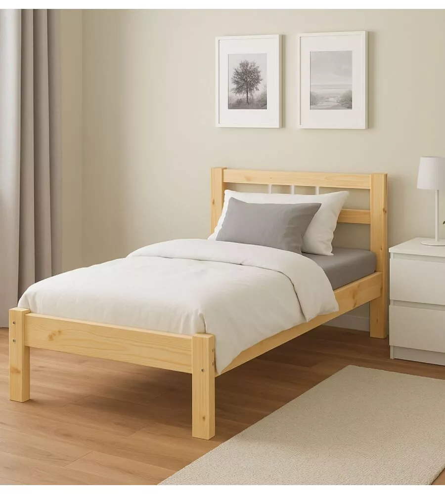 Letto singolo in legno di pino massello 96x205x72 cm