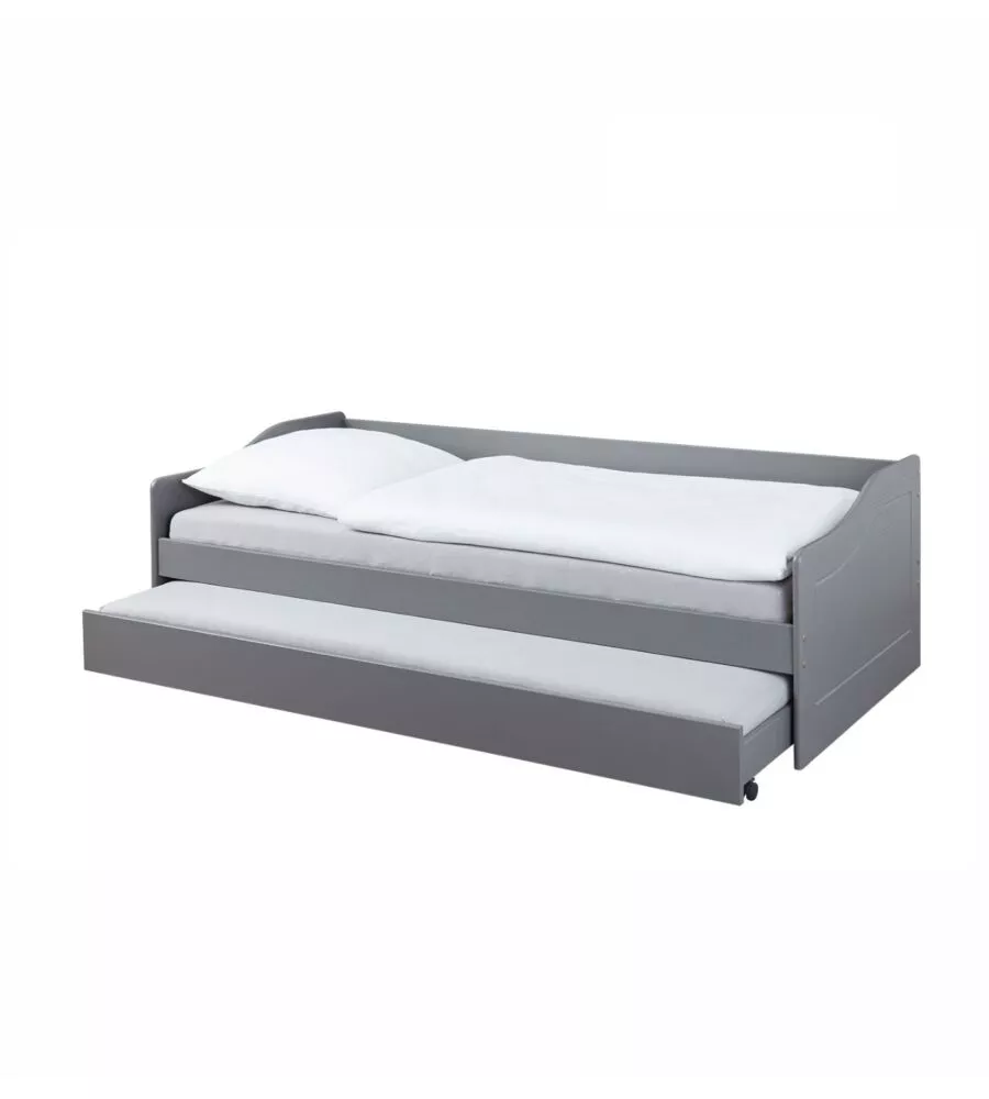 Letto singolo grigio e letto estraibile con funzione divano, 97x208x62 cm