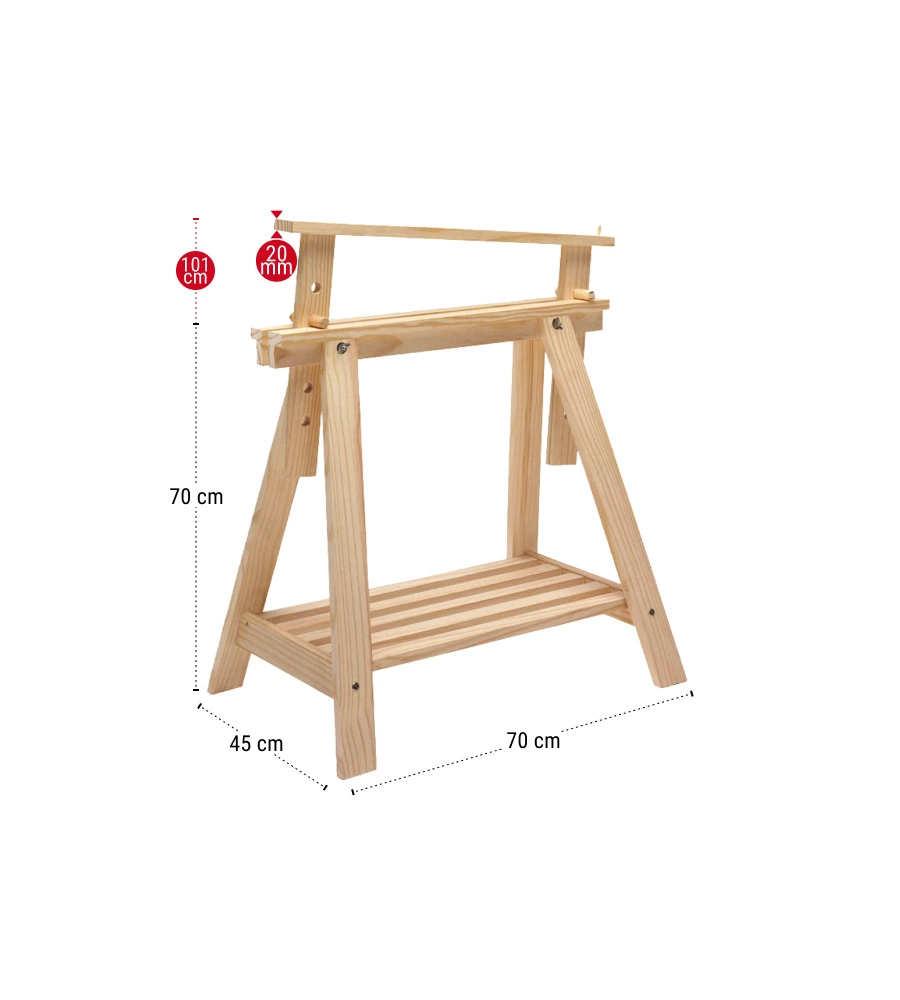 Cavalletto decorativo regolabile in legno di pino 70x70x45 cm