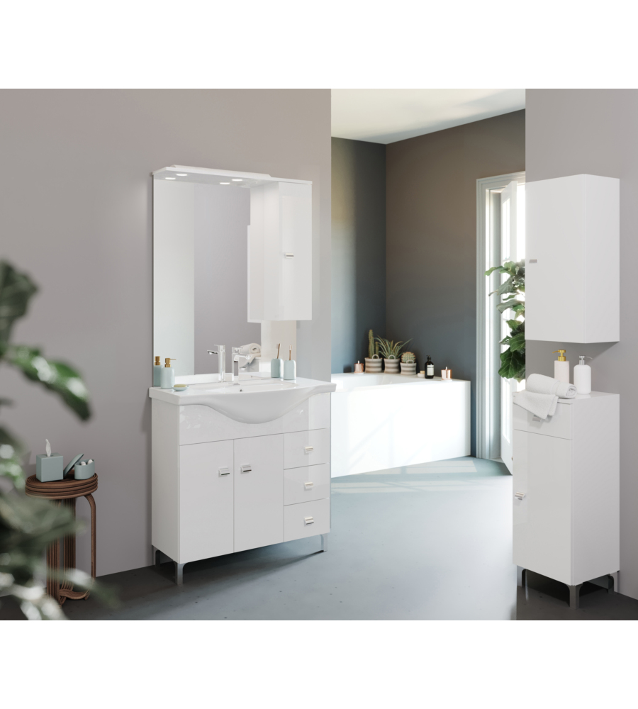 Bagno completo di mobile bianco opaco 100 cm, specchio led, rubinetti e  sanitari
