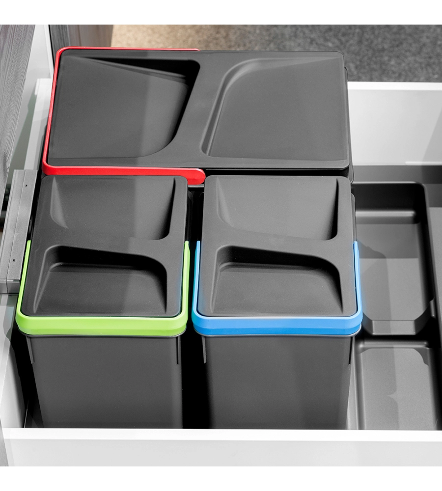 Contenitori per raccolta differenziata emuca "recycle" per modulo 60 cm, 12lt+6lt+6lt