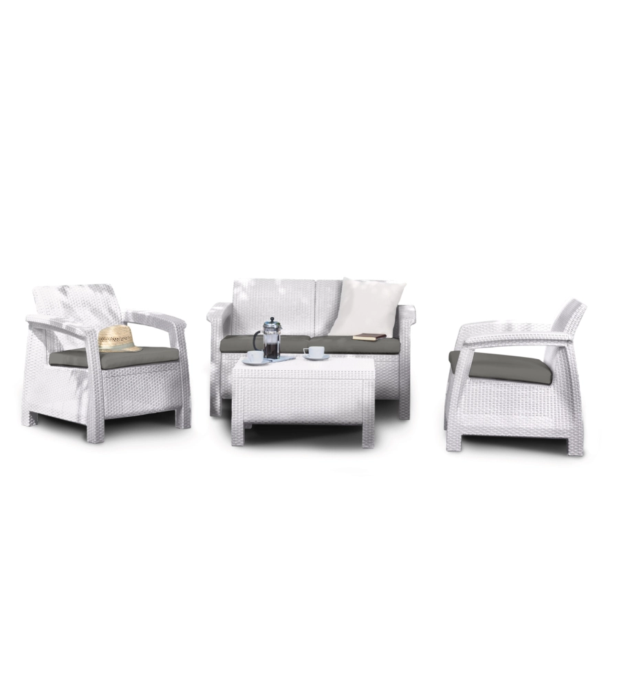 Set da giardino keter "corfu lounge" in polipropilene bianco 4 sedute e tavolino