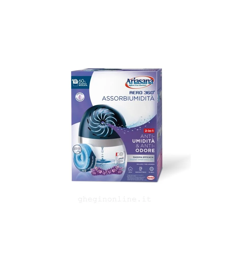 Ariasana Kit Mini Deumidificatore - Assorbe Umidit&agrave; Fino A 30 M&sup2;, Perfetto Per Casa, Cantina, Bagno, Camper E Cucina | Con Ricarica Sali 450g