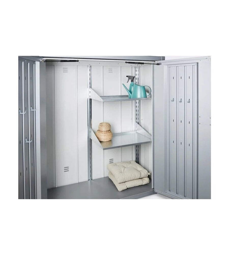 Armadio da esterno biohort "romeo l" in acciaio argento metallizzato, 132x87x140 cm - 55080