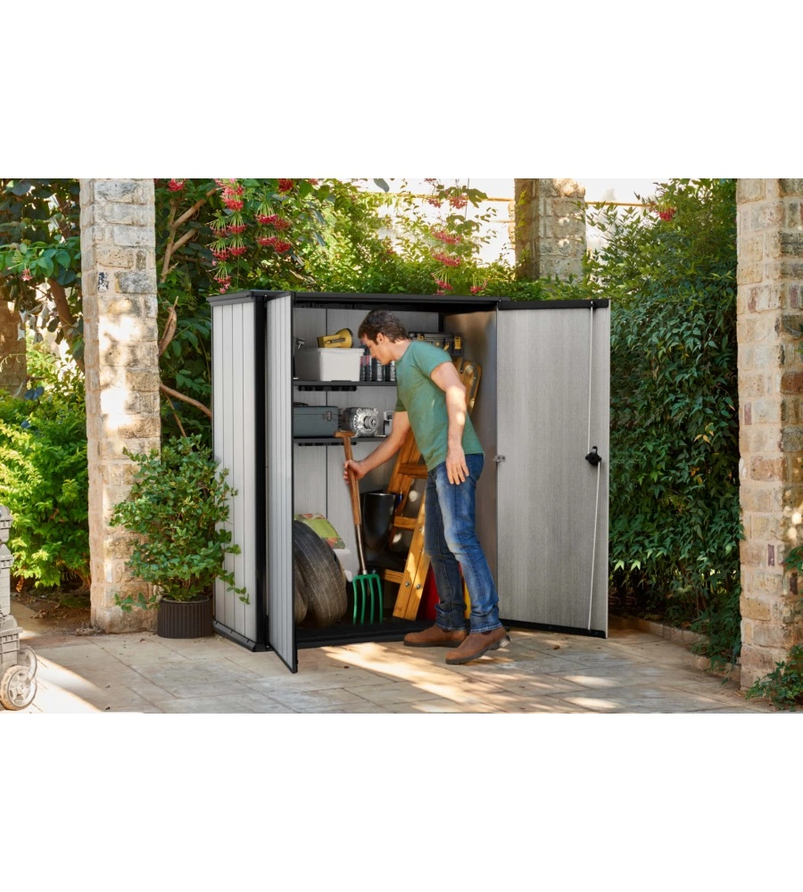 Porta attrezzi da esterno "high store" in duotech grigio 140x73,6x170,4 cm