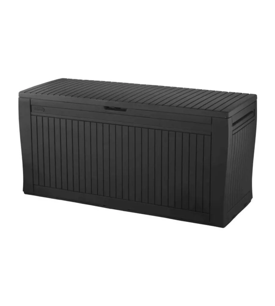 Baule da esterno keter "comfy" in resina grafite effetto legno 270 lt 116,7x44,7x57 cm