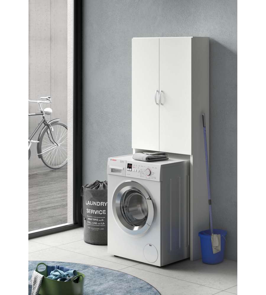 Mobile porta lavatrice 70x60 cm 2 ante in pvc bianco in kit di