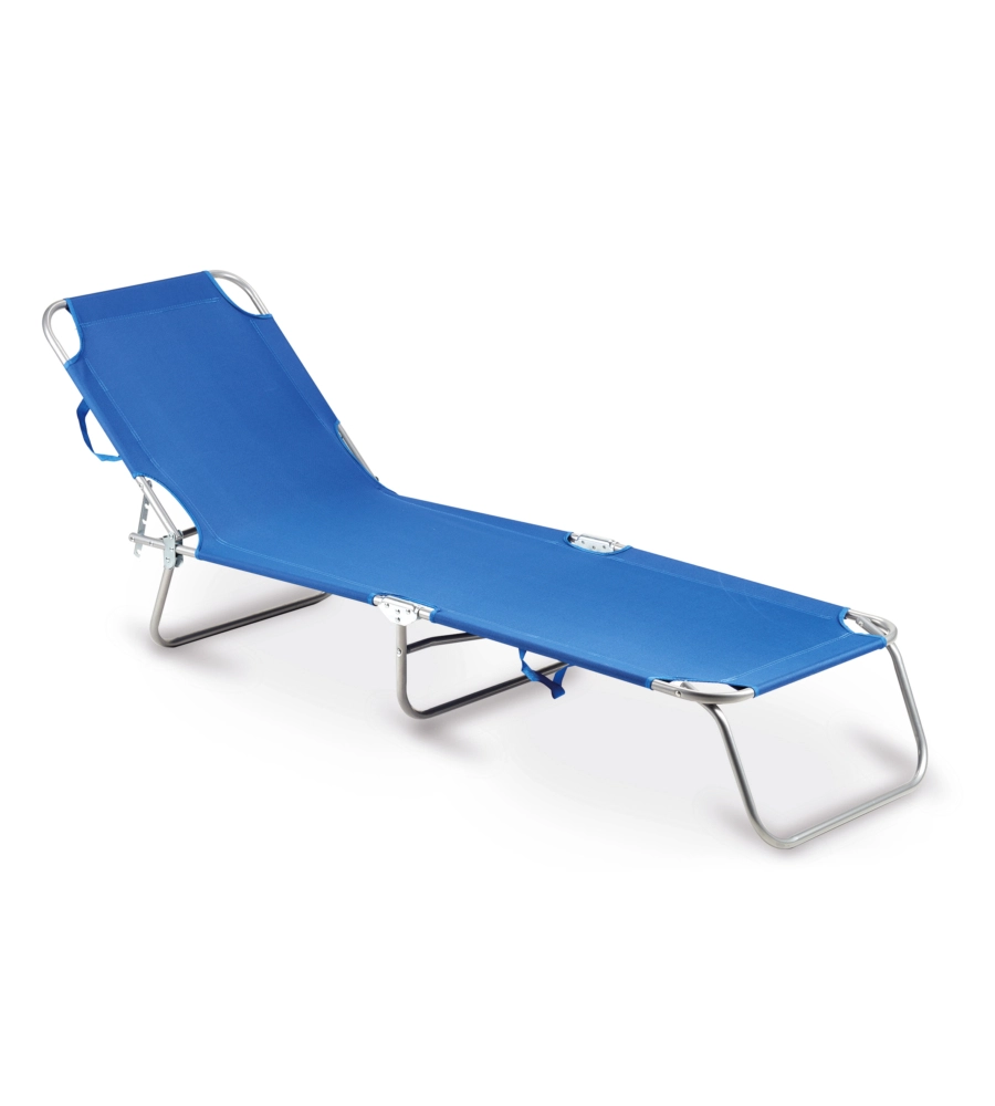 Lettino prendisole pieghevole e reclinabile essenza "maiorca" in acciaio e pvc blu 188x24x55 cm