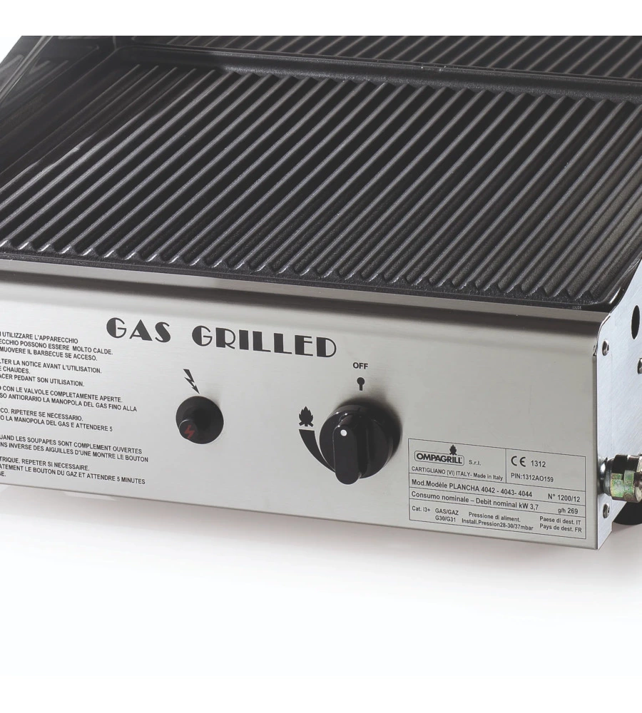 Barbecue a gas ompagrill con plancha singola rigata e coperchio 1 bruciatore 44x44x24 cm