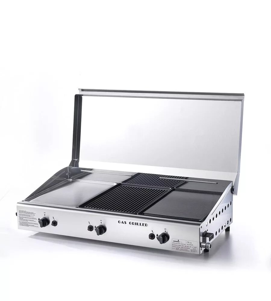 Barbecue a gas ompagrill con plancha tripla e coperchio 3 bruciatori
