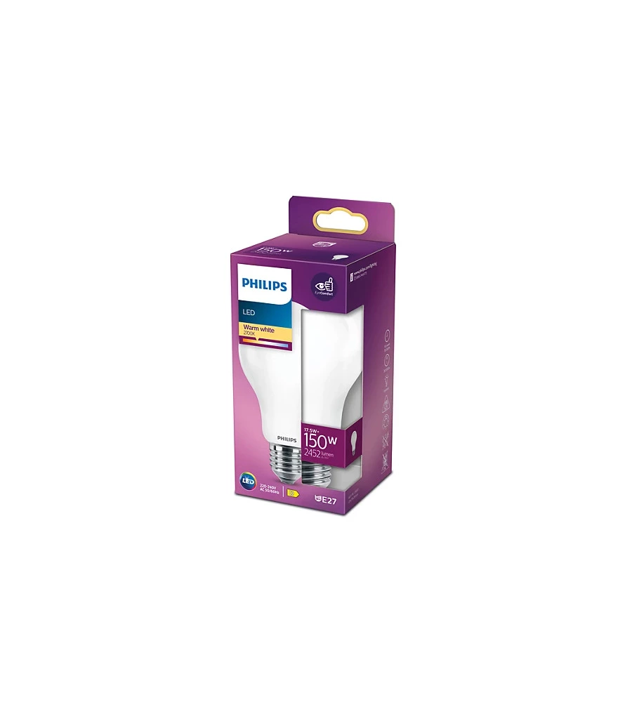 Lampadina goccia smerigliata led philips luce calda 150w e27 4000 k