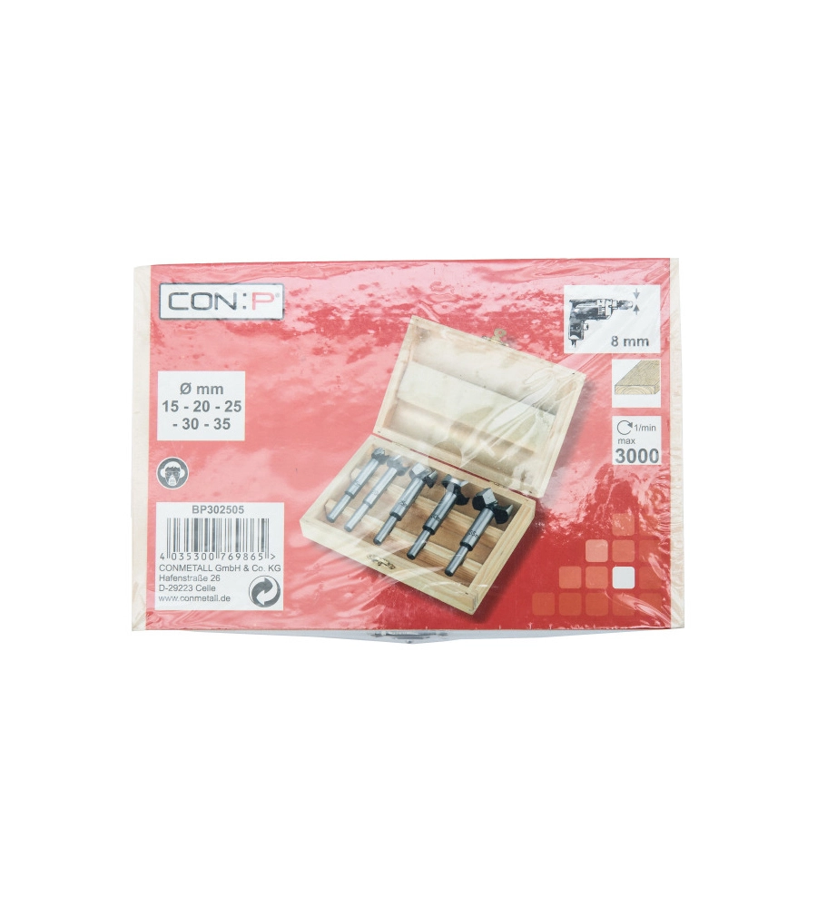 Set 5 frese per legno con:p "bp302505" in cassetta in legno