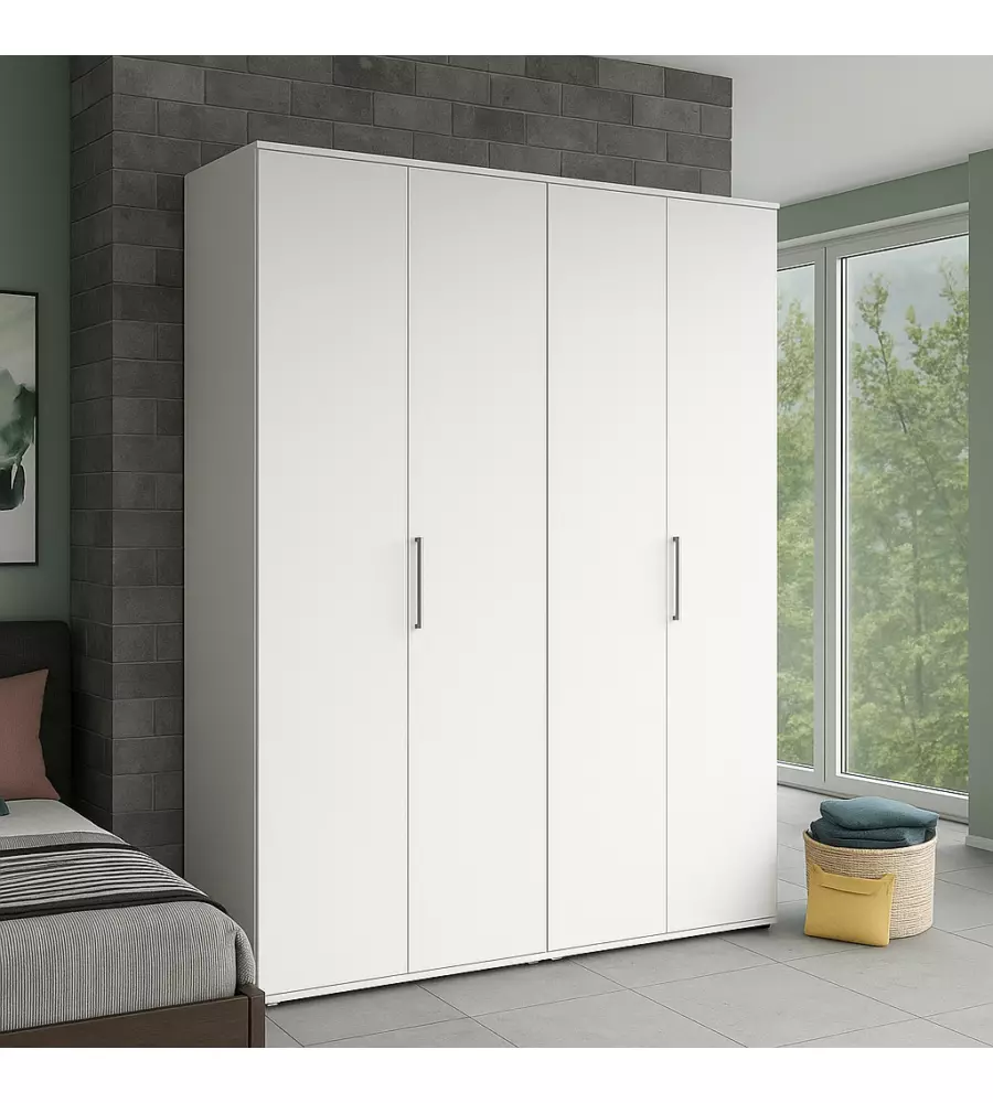Armadio bianco a 4 ante, 160x52x207 cm