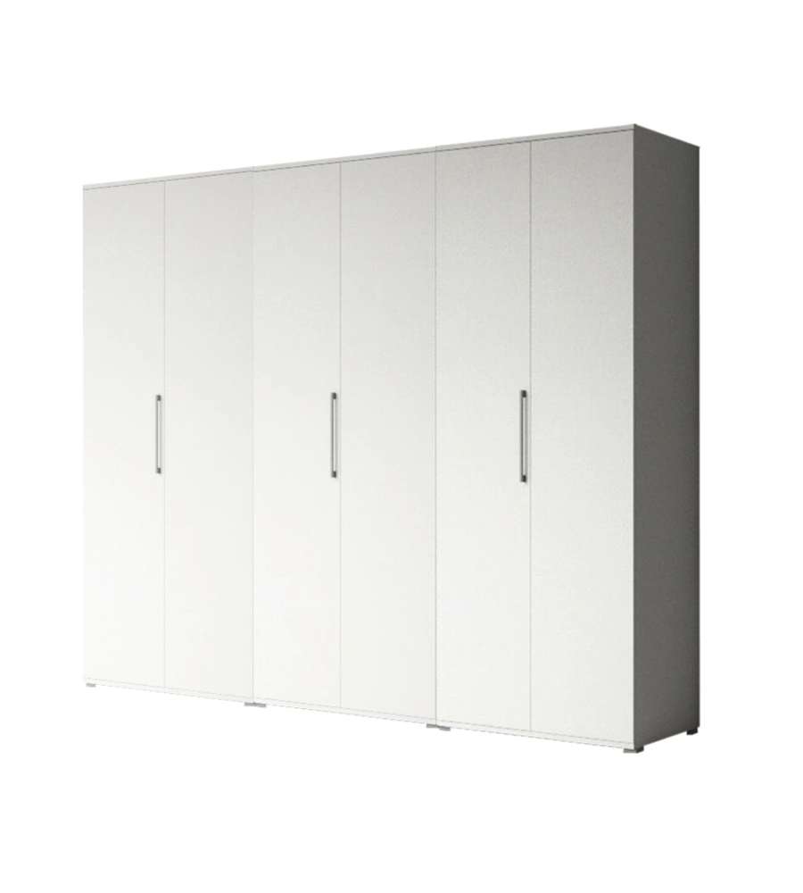 Armadio bianco a 6 ante, 240x52x207 cm