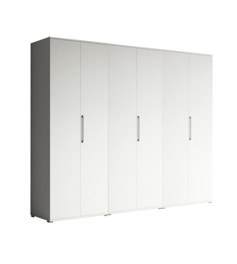 Armadio bianco a 6 ante, 240x52x207 cm
