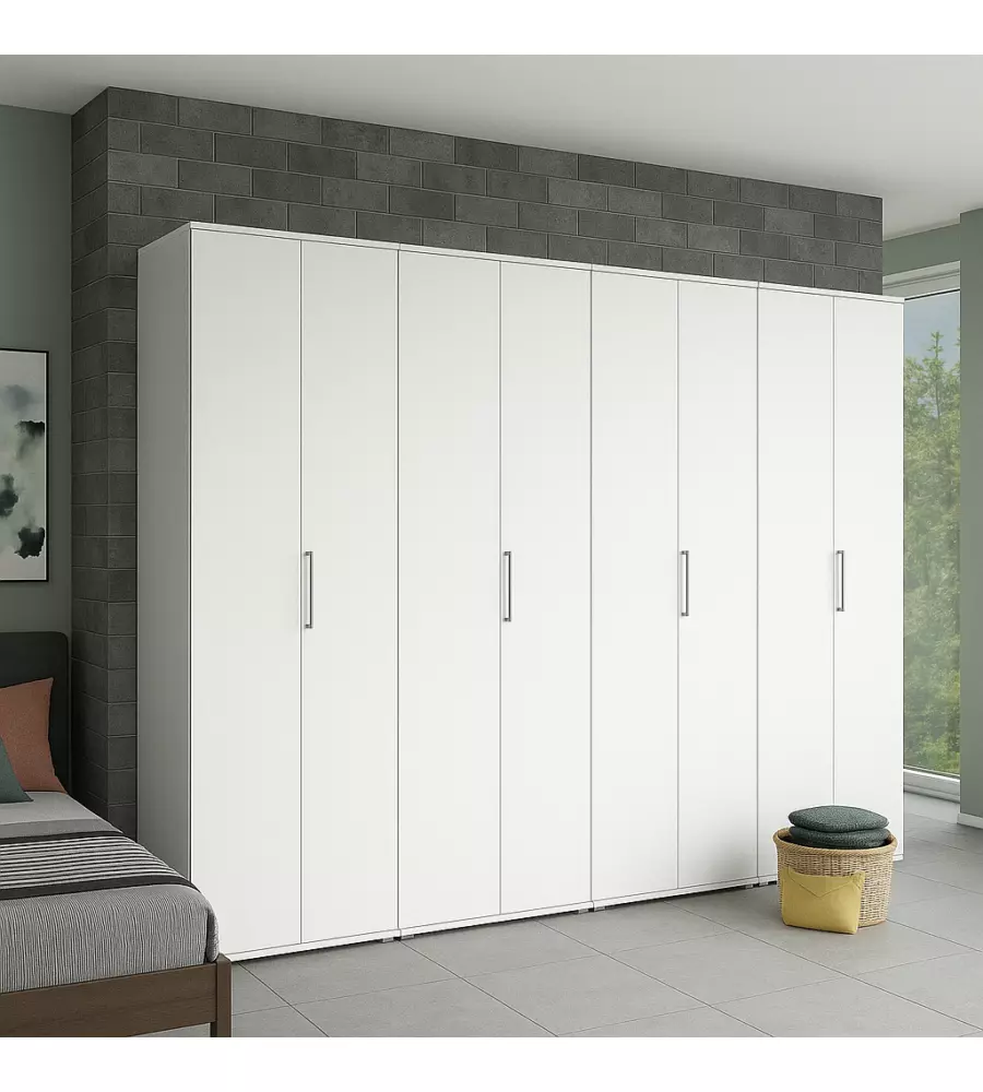 Armadio bianco a 8 ante, 320x52x207 cm