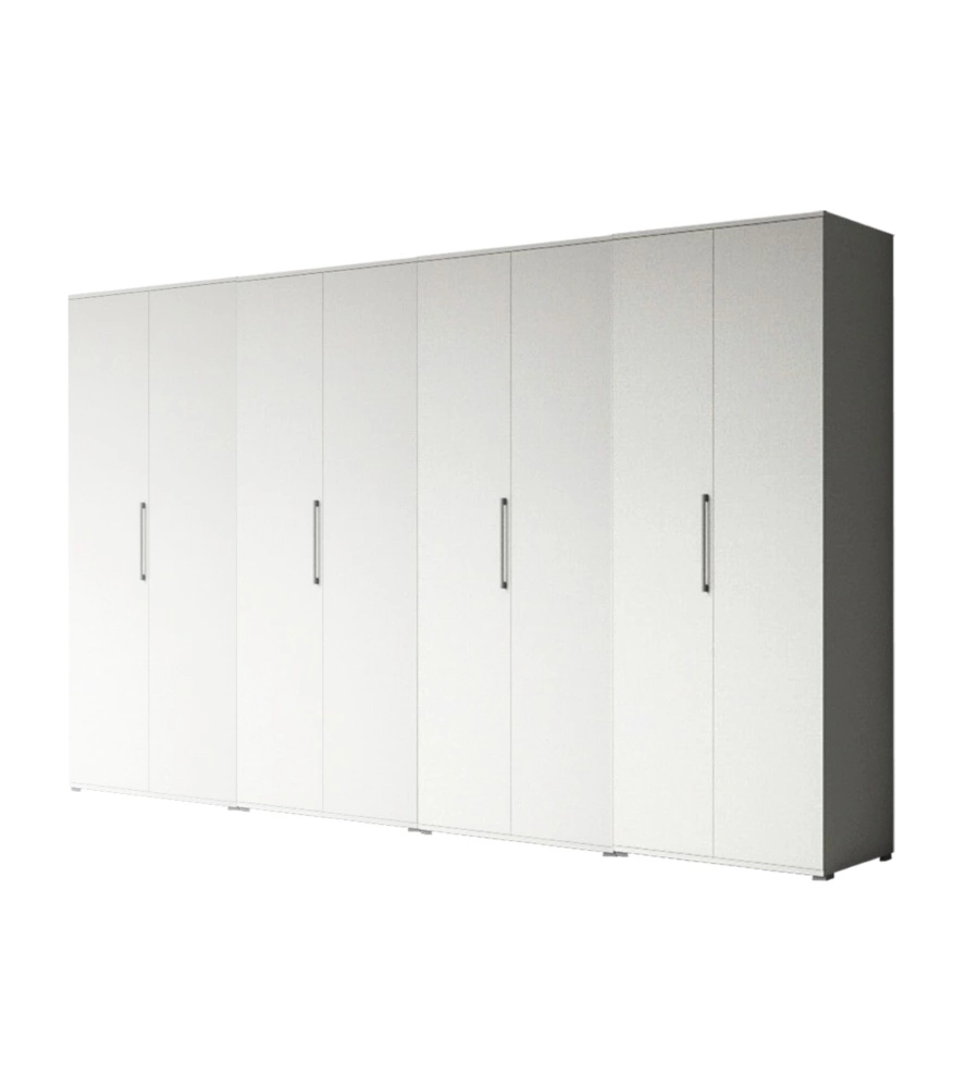 Armadio bianco a 8 ante, 320x52x207 cm