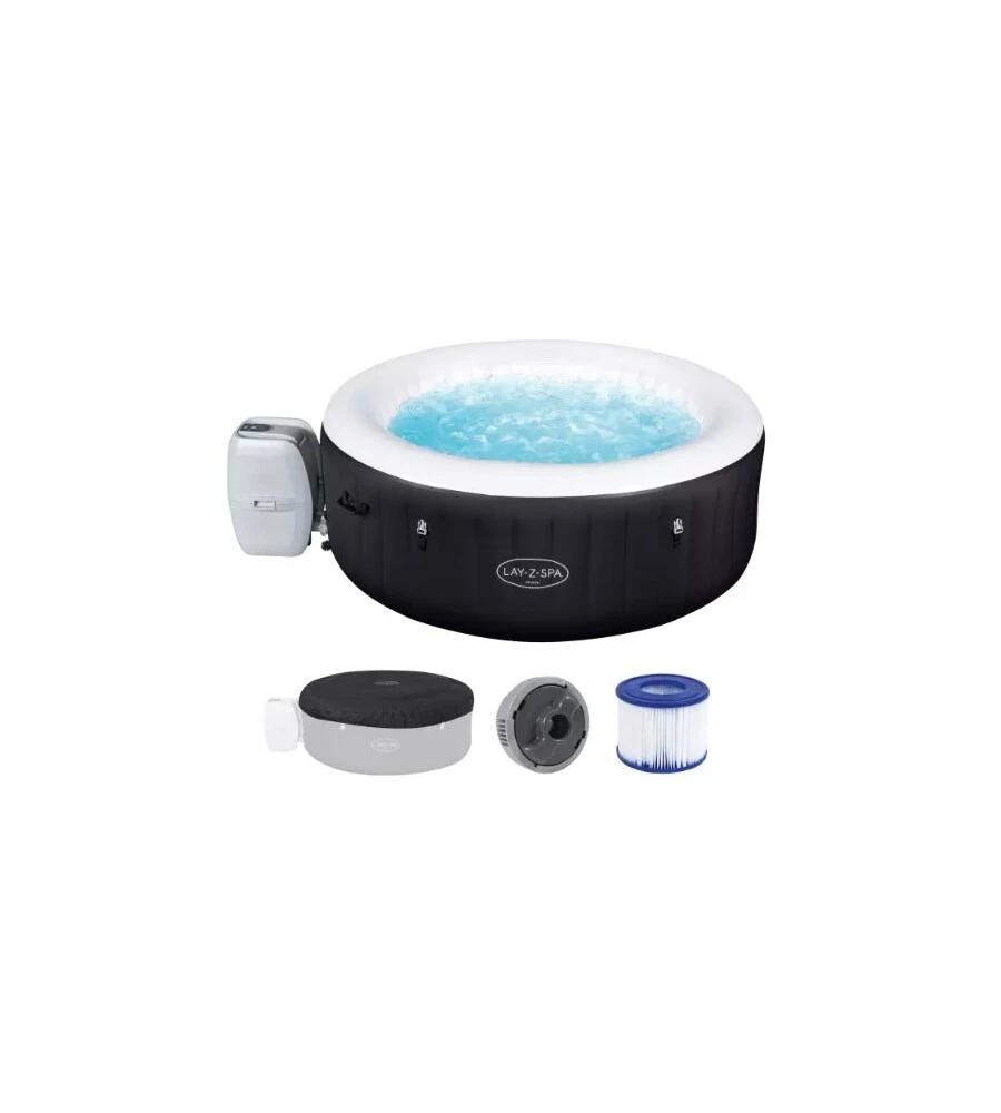 Piscina idromassaggio gonfiabile rotonda bestway "lay-z-spa miami airjet" 2/4 persone 180x180x66 cm con cartuccia, erogatore chemconnect e copertura gonfiabile - cod. 60001
