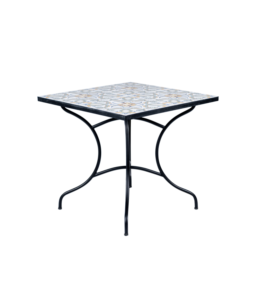Tavolo da esterno 'mediterranea' in ferro con top piastrelle - 80x80x75 cm