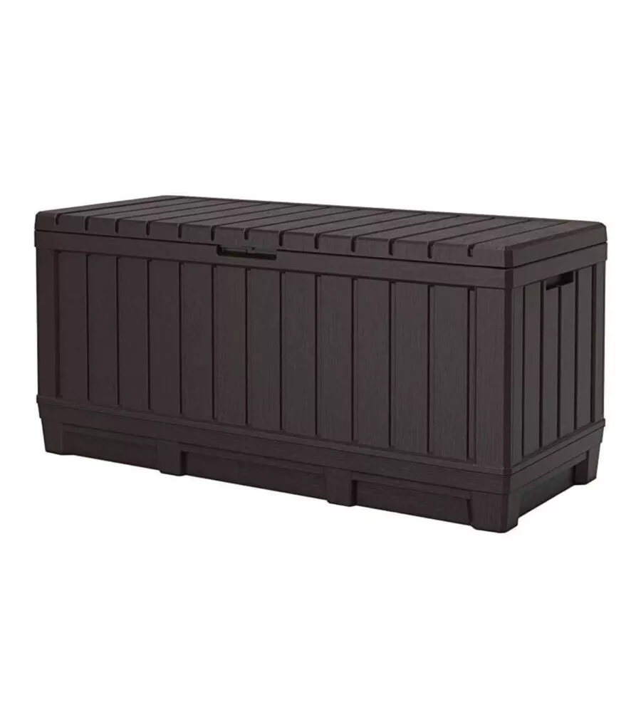 Baule da esterno keter "kentwood" in resina marrone effetto legno 350 lt 128x54x59 cm