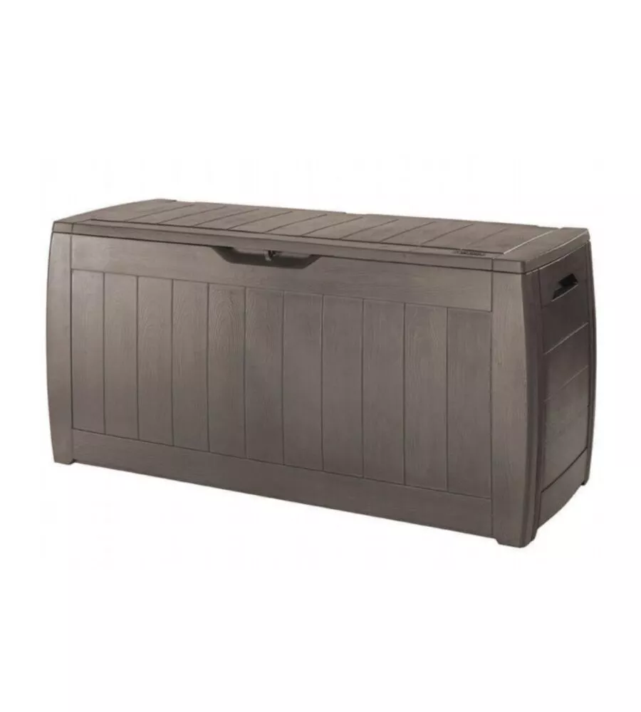 Baule da esterno keter "hollywood" in resina marrone effetto legno 270 lt 117,5x45x57,3 cm